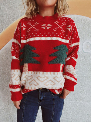 Christmas Tree Mock Neck Long Sleeve Sweater