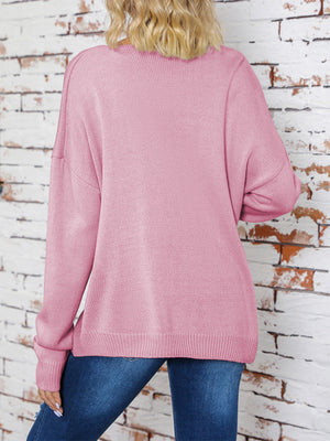 Surplice Dropped Shoulder Long Sleeve Sweater