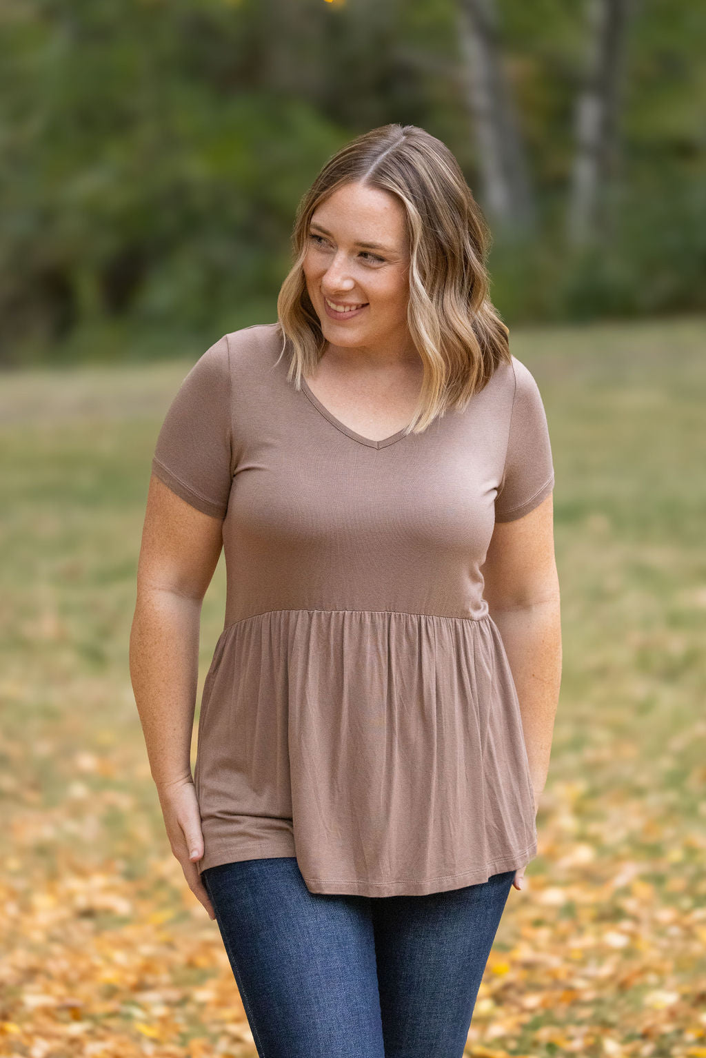 IN STOCK Sarah Ruffle Short Sleeve - Mocha | Women's Top