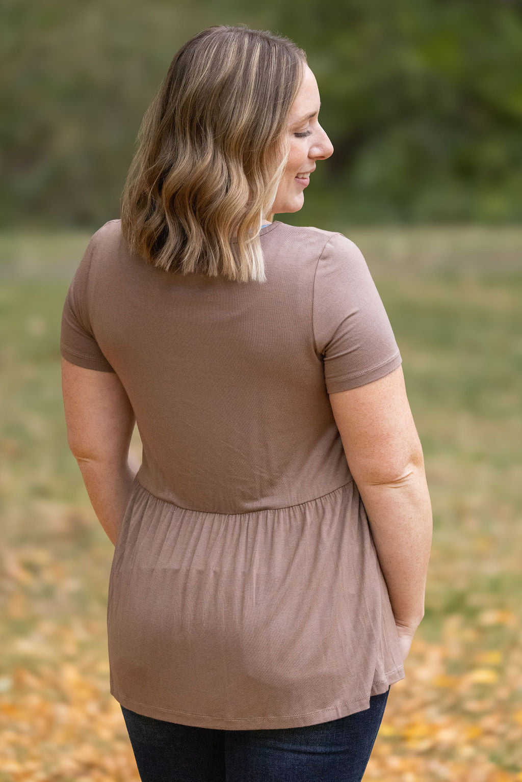 IN STOCK Sarah Ruffle Short Sleeve - Mocha | Women's Top