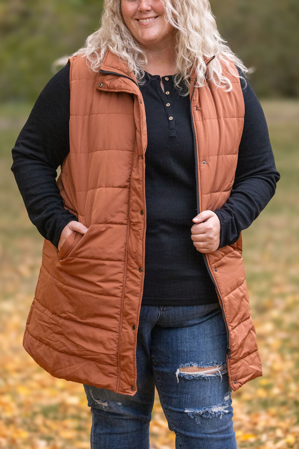 IN STOCK Harlow Long Vest - Cinnamon