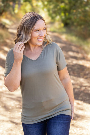 IN STOCK Chloe Cozy Tee - Olive | Women's V-Neck Top