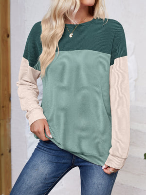 Lovelet Color Block Round Neck Long Sleeve Sweatshirt