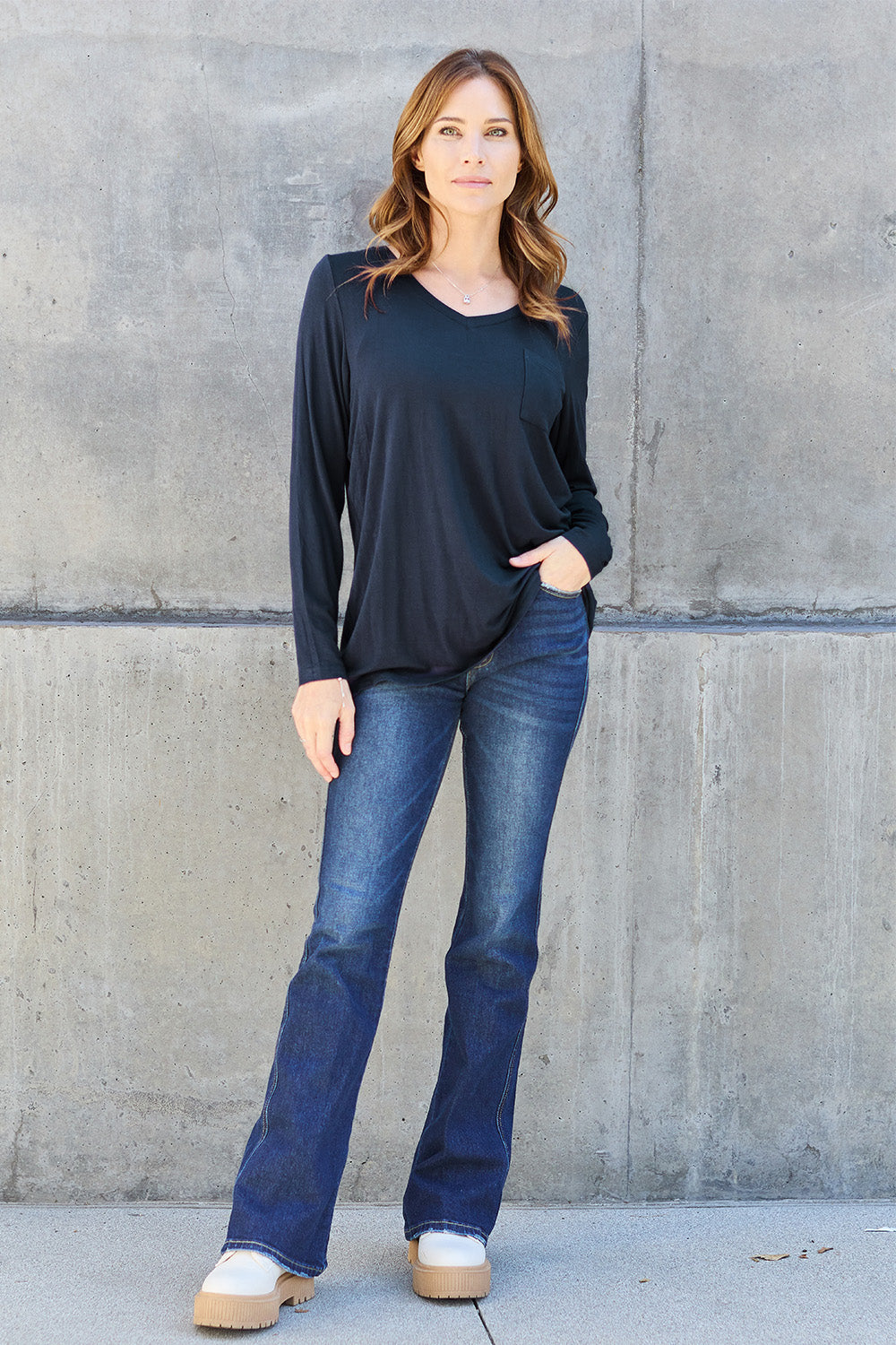 Basic Bae Full Size V-Neck Long Sleeve Top