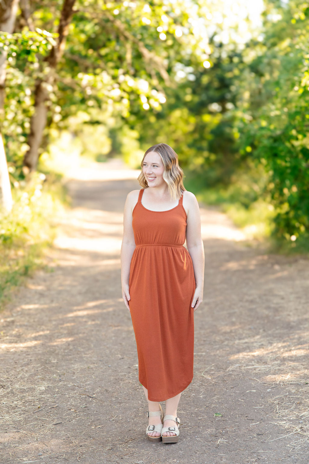 IN STOCK Reagan Ribbed Midi Dress - Rust | Women's Dress