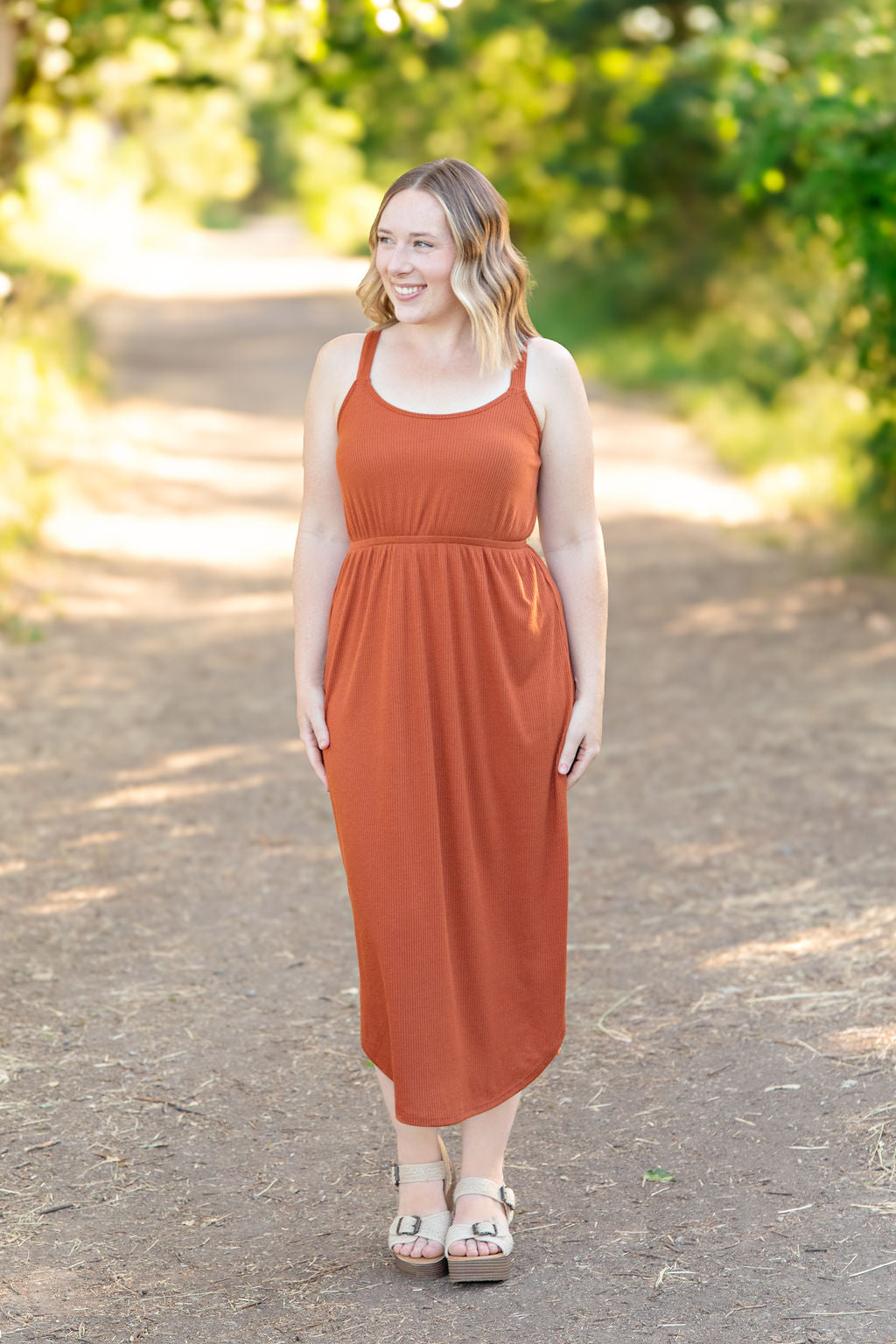 IN STOCK Reagan Ribbed Midi Dress - Rust | Women's Dress