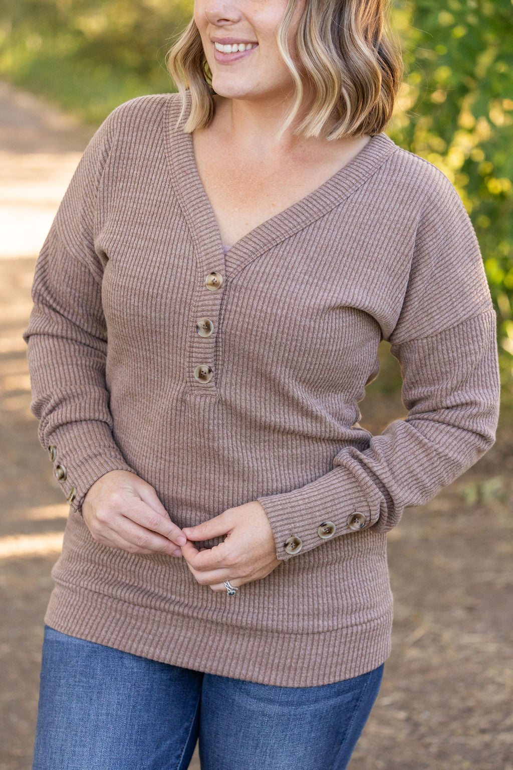 IN STOCK Brittney Button Sweater - Mocha | Women's Long Sleeve