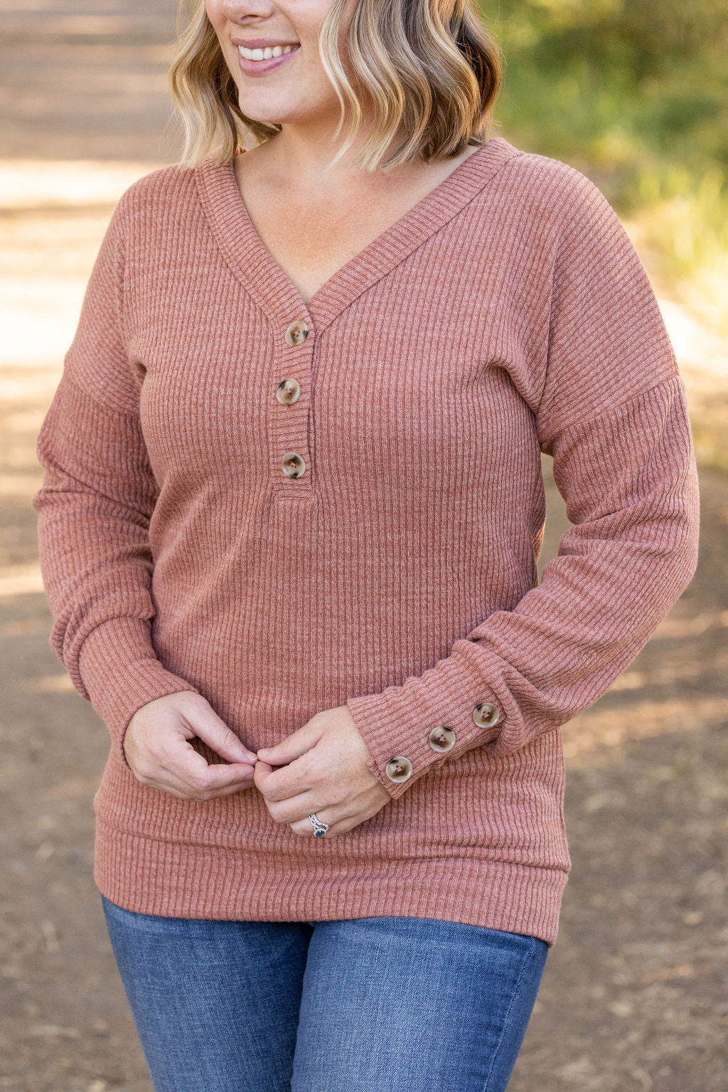 IN STOCK Brittney Button Sweater - Terra Cotta | Women's Long Sleeve