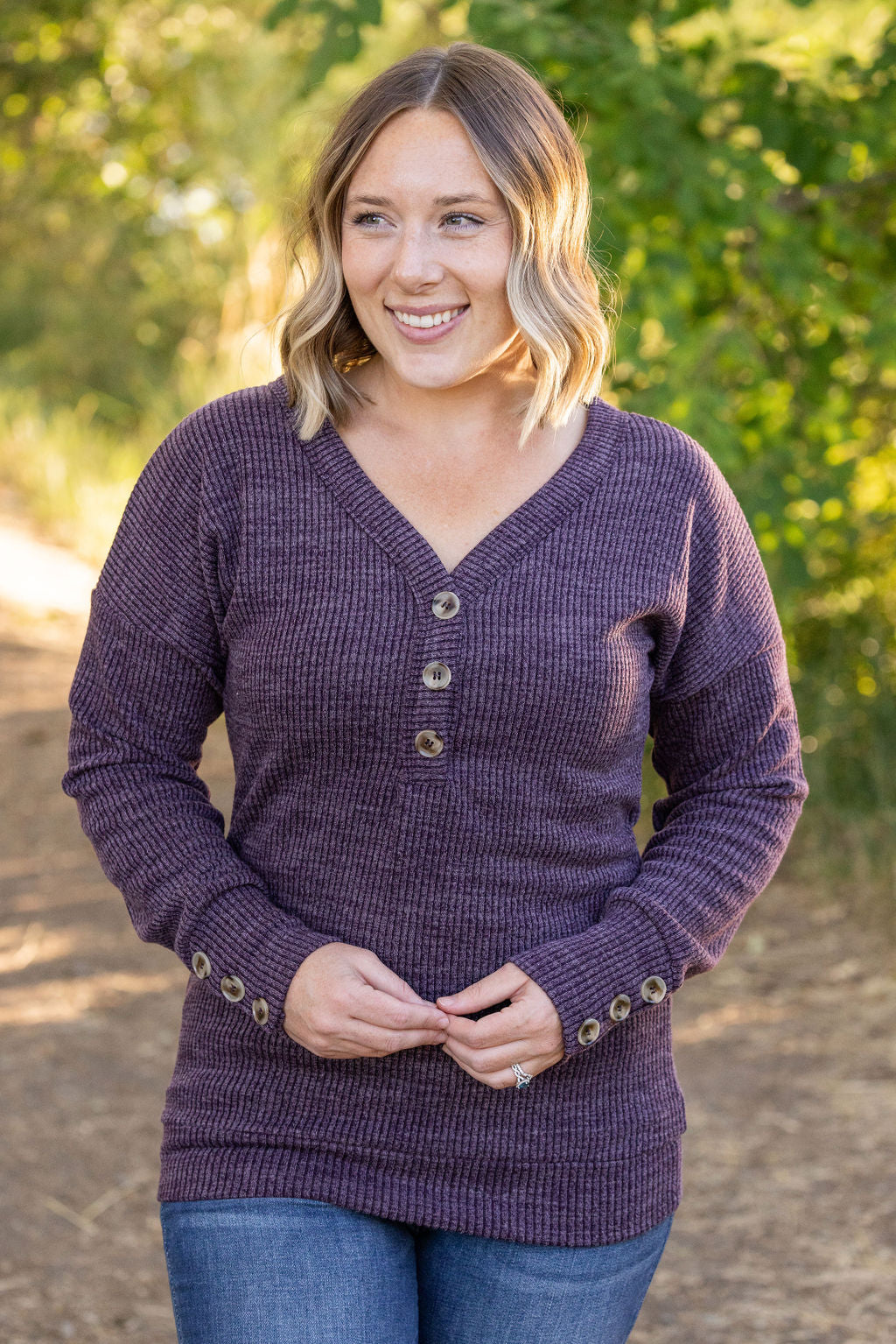 IN STOCK Brittney Button Sweater - Purple | Women's Long Sleeve