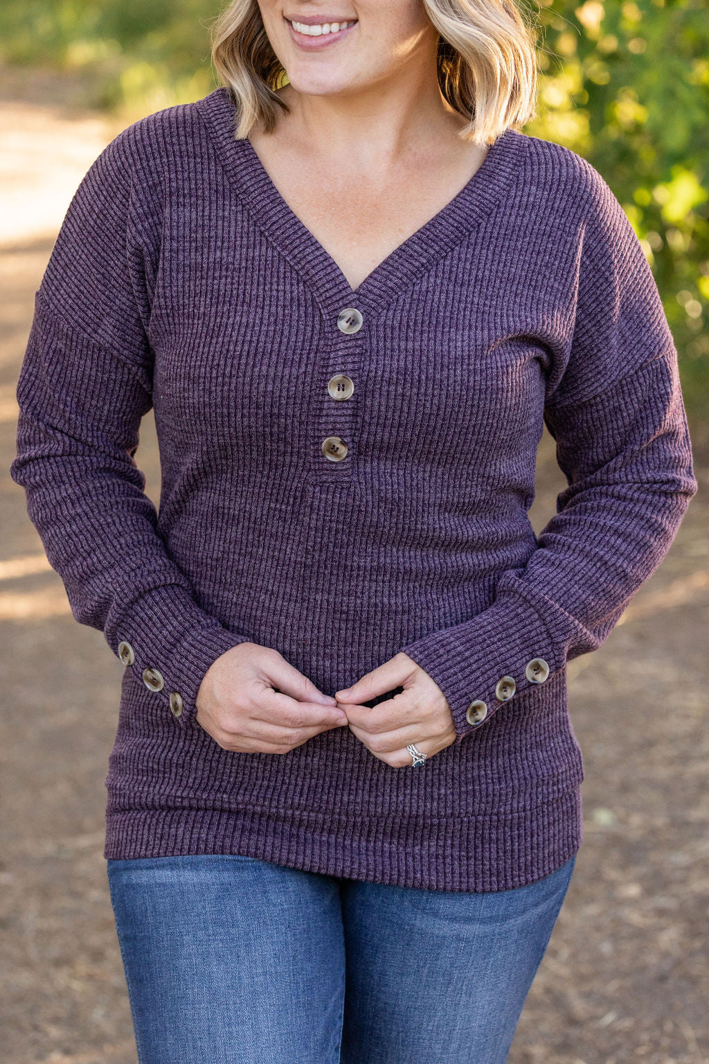 IN STOCK Brittney Button Sweater - Purple | Women's Long Sleeve