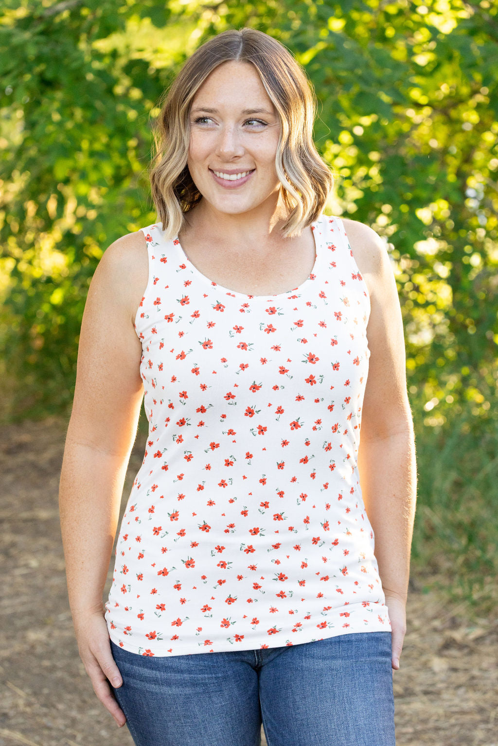 IN STOCK Luxe Crew Tank - Micro Ivory Floral | Women's Tank Top