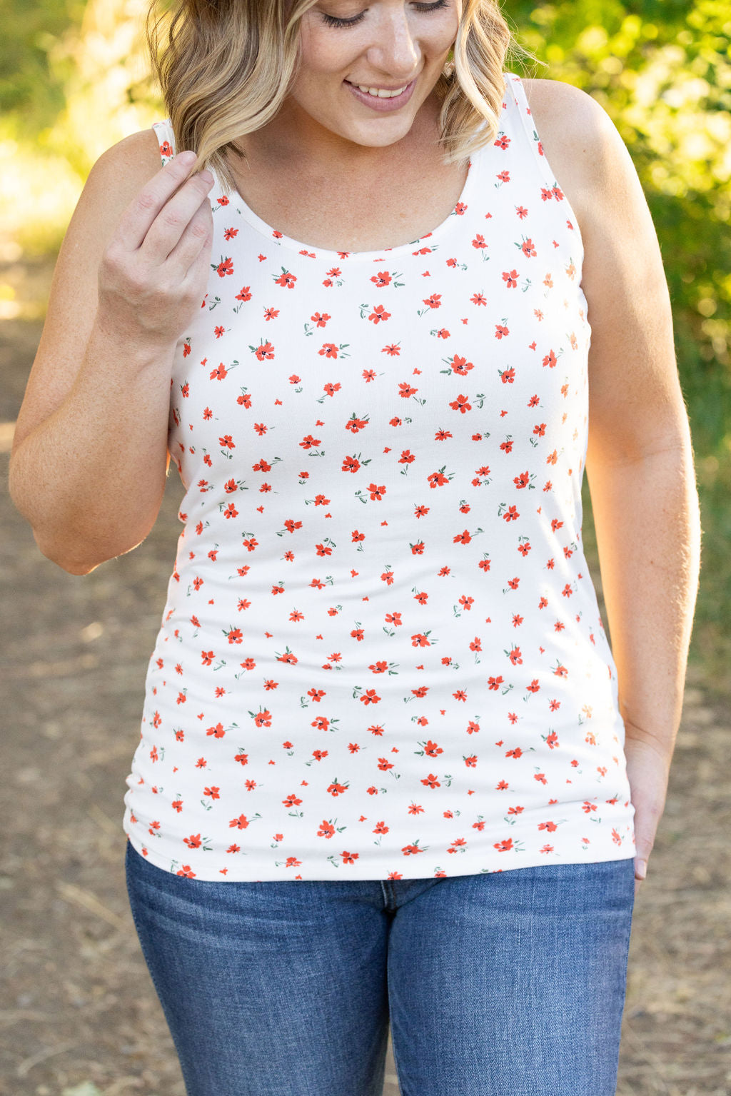 IN STOCK Luxe Crew Tank - Micro Ivory Floral | Women's Tank Top