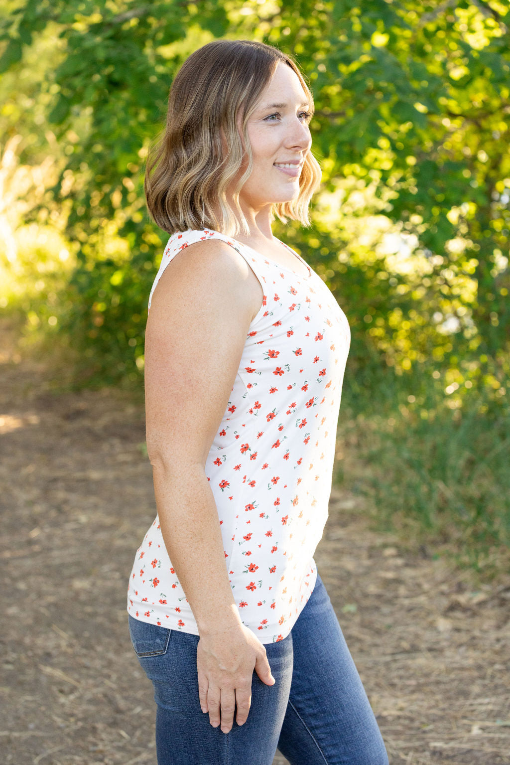 IN STOCK Luxe Crew Tank - Micro Ivory Floral | Women's Tank Top