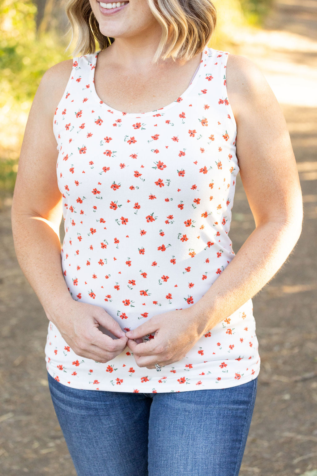 IN STOCK Luxe Crew Tank - Micro Ivory Floral | Women's Tank Top