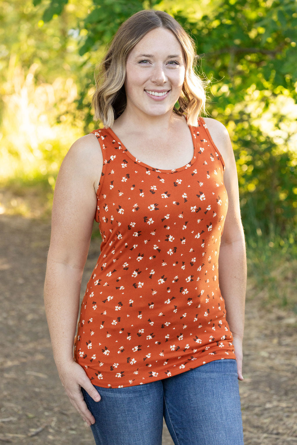 IN STOCK Luxe Crew Tank - Micro Rust Floral | Women's Tank Top