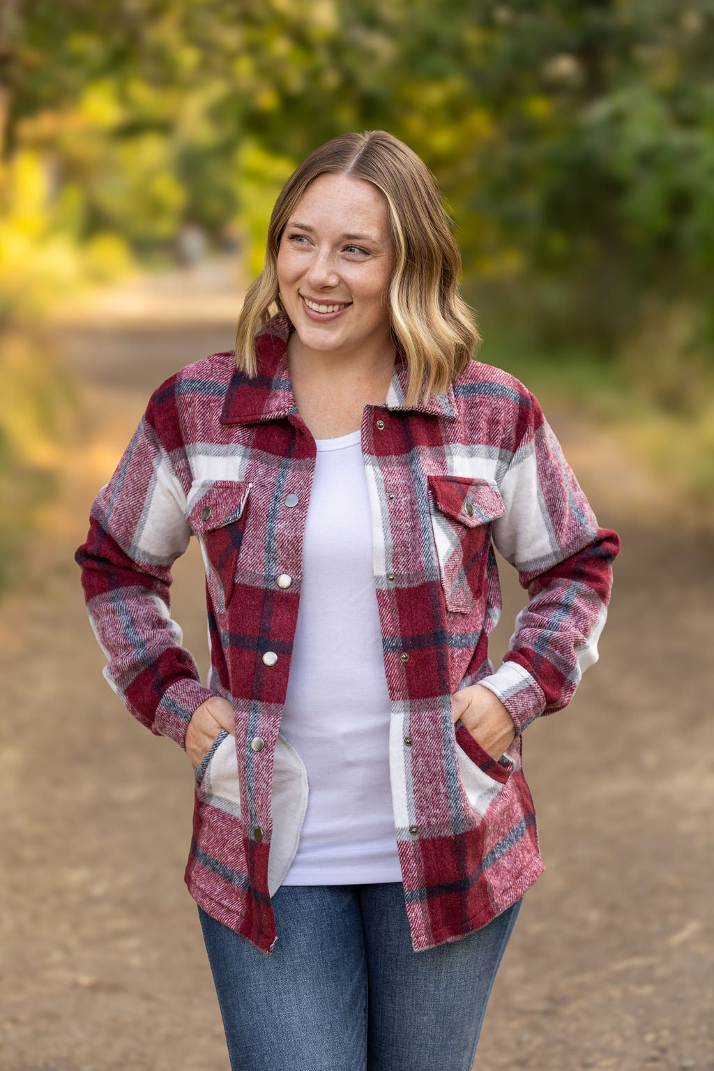 IN STOCK Norah Plaid Shacket - Merlot and Grey Mix | Women's Shacket