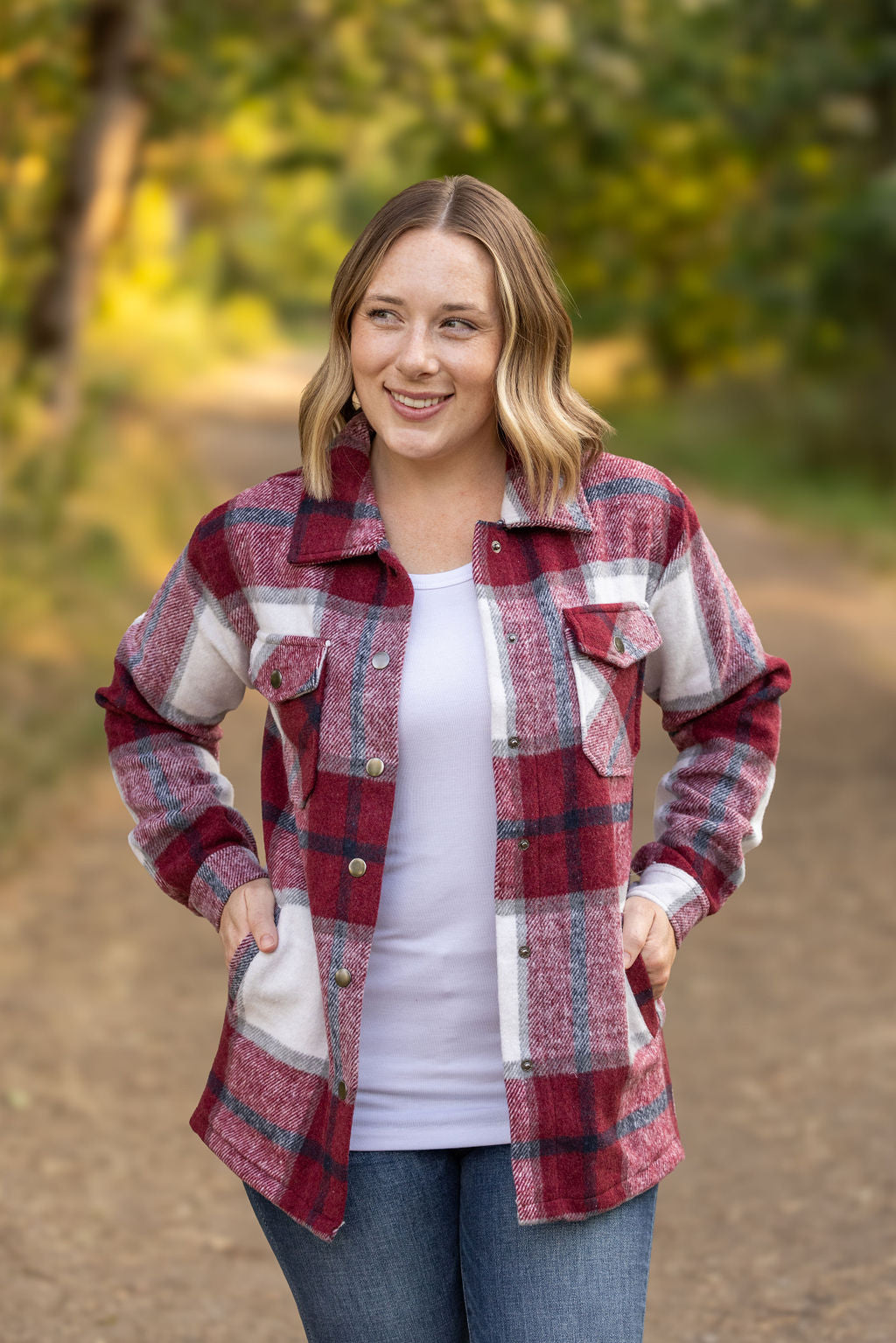 IN STOCK Norah Plaid Shacket - Merlot and Grey Mix | Women's Shacket