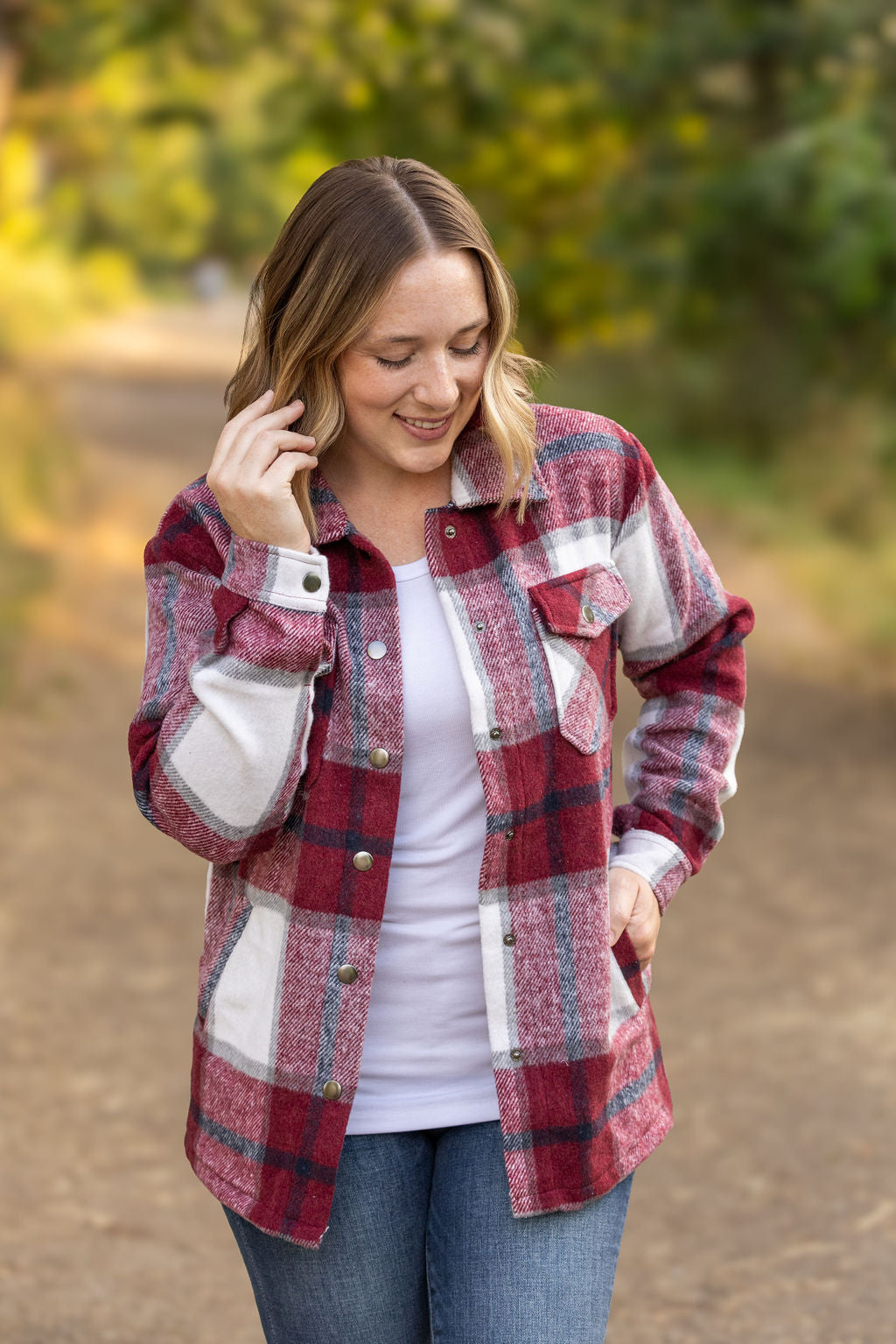 IN STOCK Norah Plaid Shacket - Merlot and Grey Mix | Women's Shacket