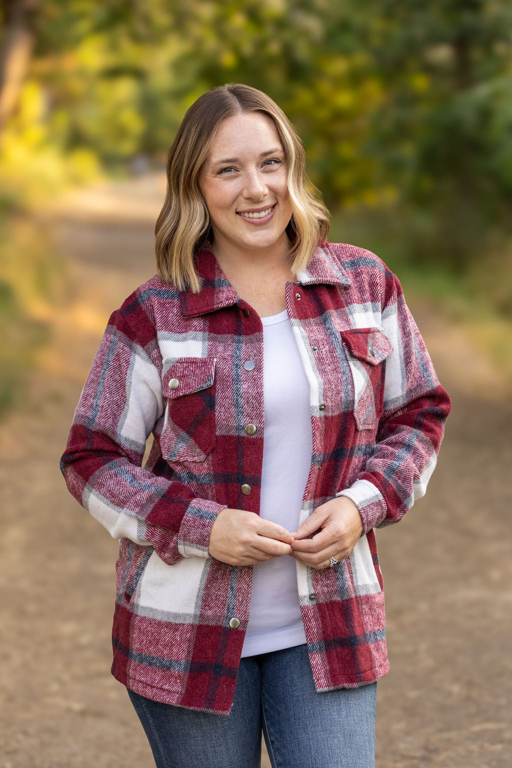 IN STOCK Norah Plaid Shacket - Merlot and Grey Mix | Women's Shacket