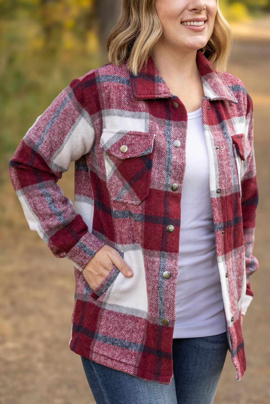 IN STOCK Norah Plaid Shacket - Merlot and Grey Mix | Women's Shacket