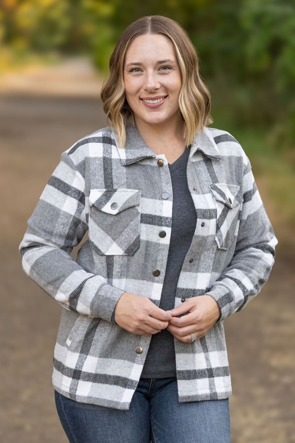 IN STOCK Norah Plaid Shacket - Classic Grey and White | Women's Shacket