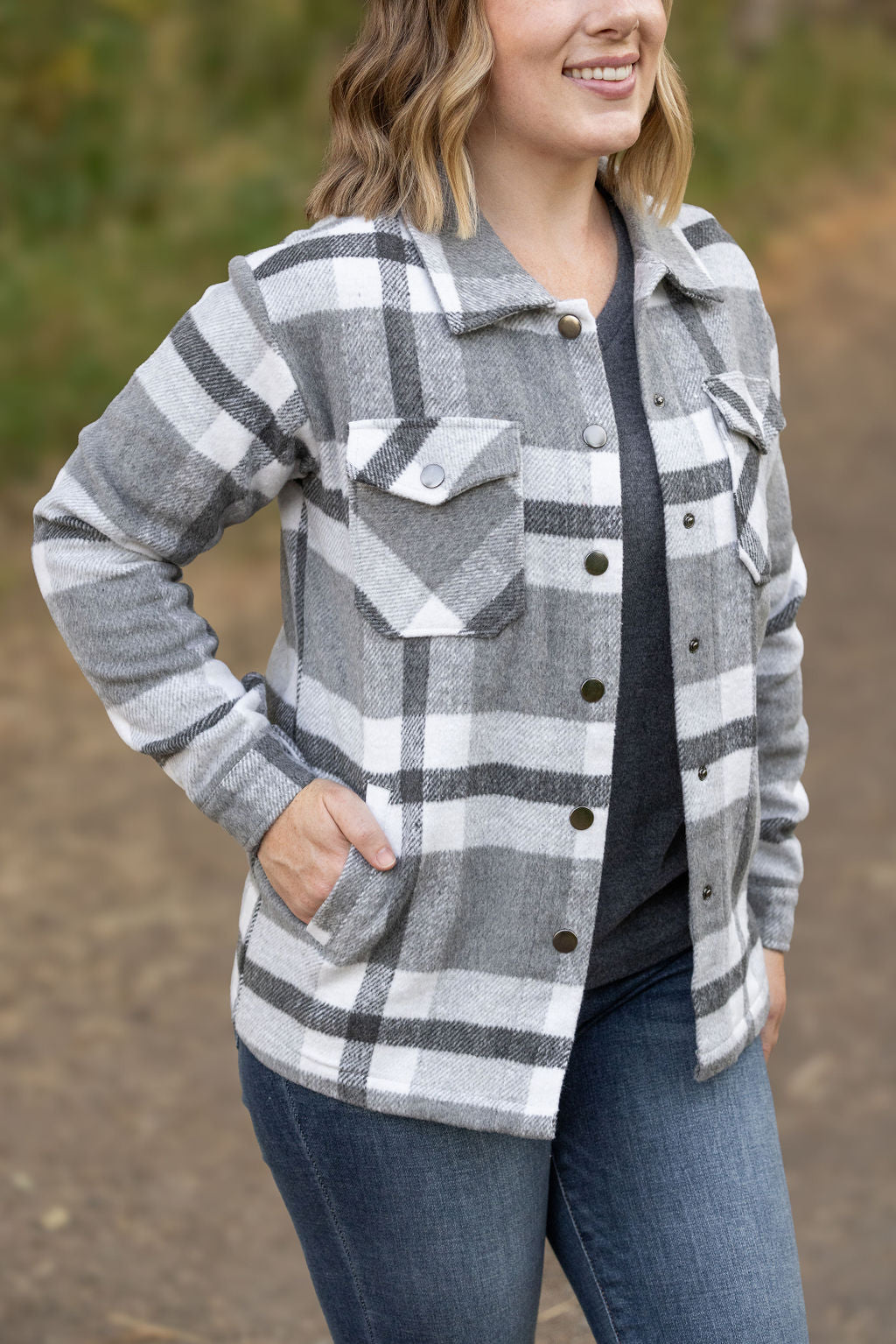 IN STOCK Norah Plaid Shacket - Classic Grey and White | Women's Shacket