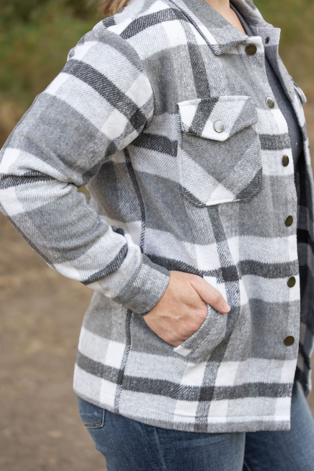 IN STOCK Norah Plaid Shacket - Classic Grey and White | Women's Shacket