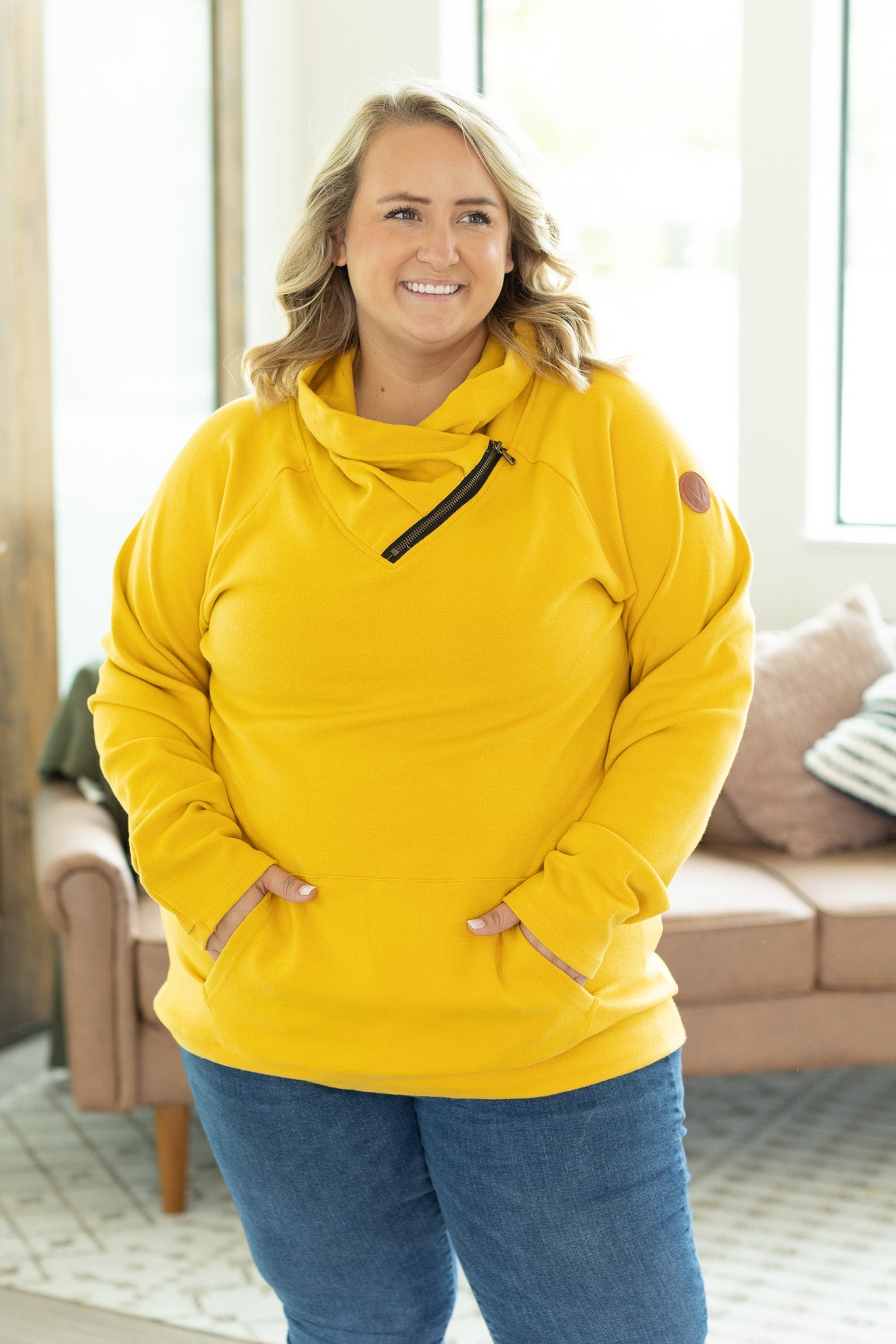 IN STOCK Classic Zoey ZipCowl Sweatshirt - Mustard | Women's Sweatshirt