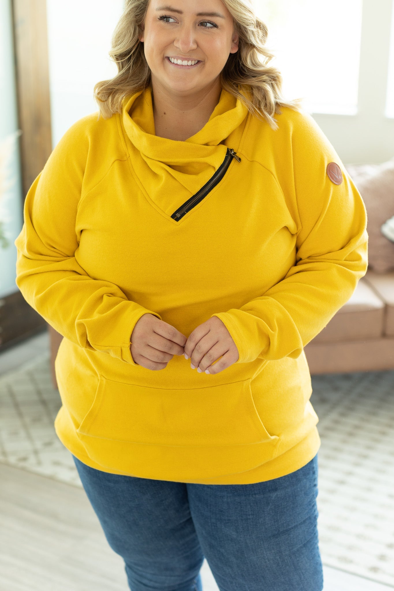 IN STOCK Classic Zoey ZipCowl Sweatshirt - Mustard | Women's Sweatshirt