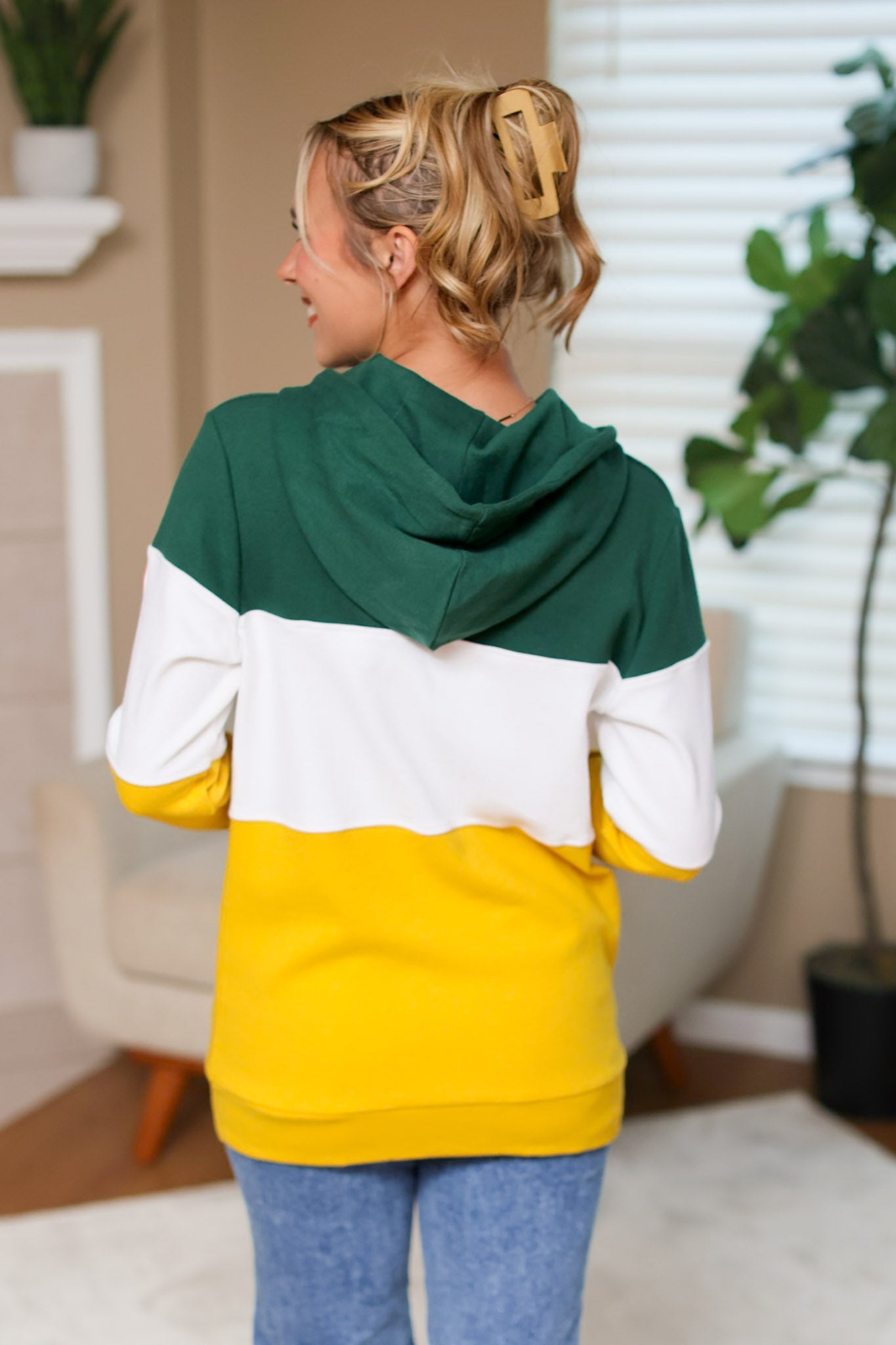 IN STOCK Colorblock Fullzip Women's Hoodie | Green Bay Green, White, Yellow