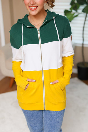 IN STOCK Colorblock Fullzip Women's Hoodie | Green Bay Green, White, Yellow