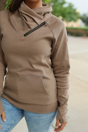 IN STOCK Classic Zoey ZipCowl Sweatshirt - Mocha