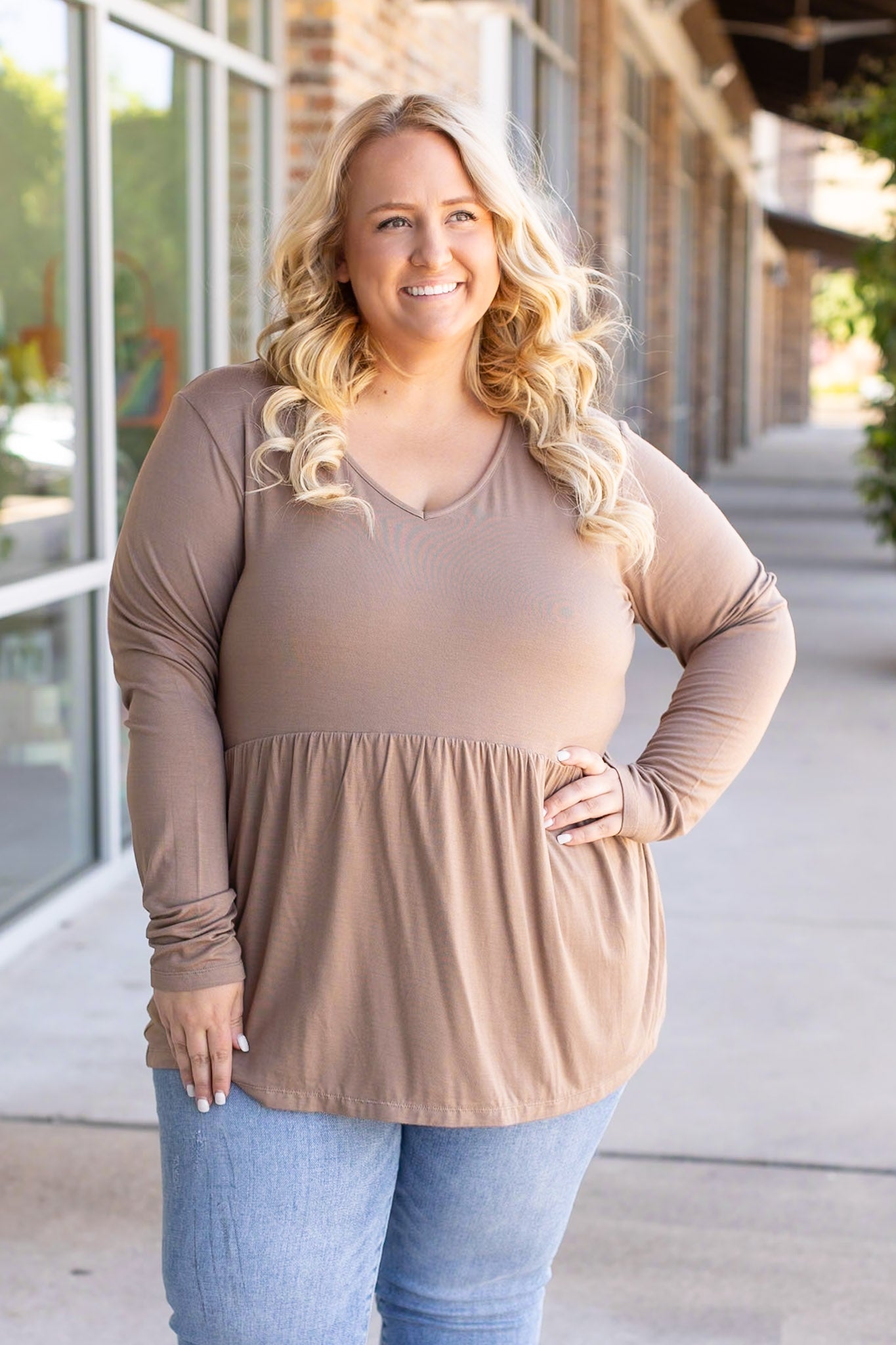 IN STOCK Long Sleeve Sarah Ruffle - Mocha | Women's Top