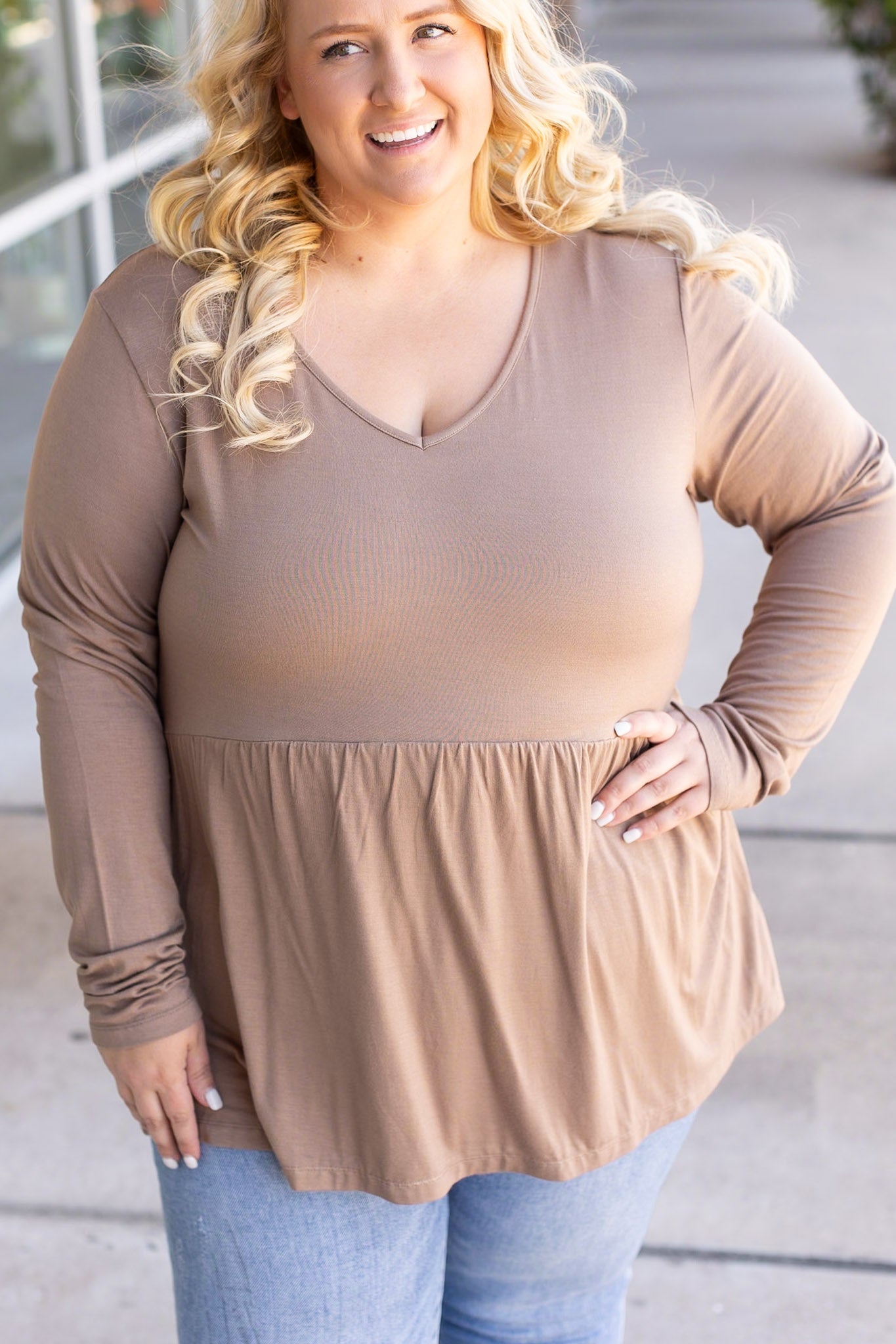 IN STOCK Long Sleeve Sarah Ruffle - Mocha | Women's Top