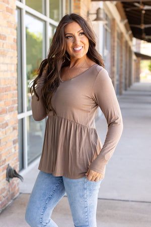 IN STOCK Long Sleeve Sarah Ruffle - Mocha | Women's Top