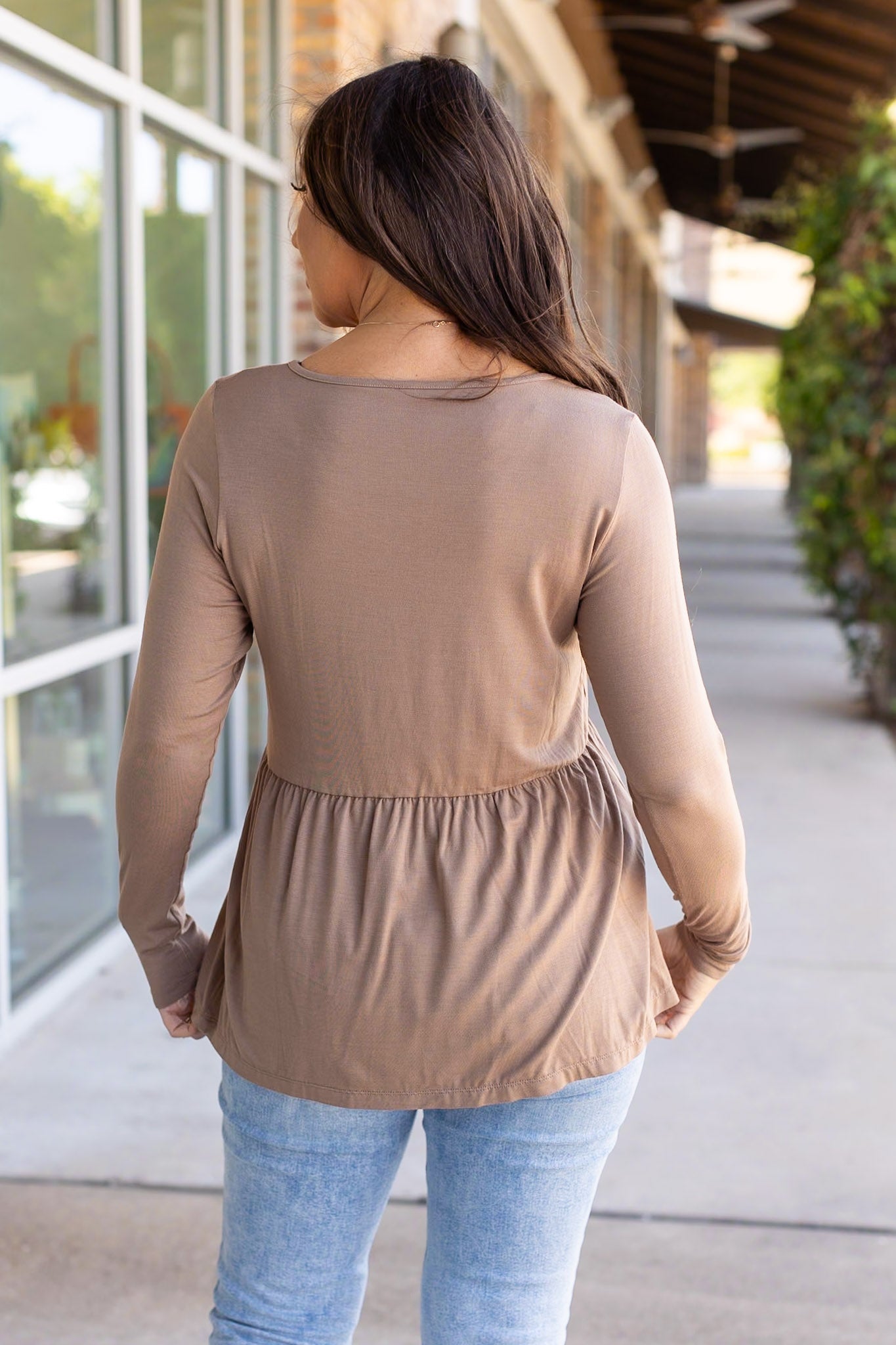 IN STOCK Long Sleeve Sarah Ruffle - Mocha | Women's Top