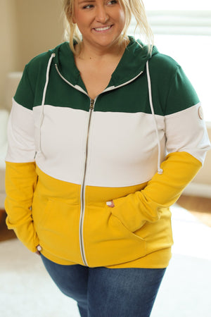 IN STOCK Colorblock Fullzip Women's Hoodie | Green Bay Green, White, Yellow