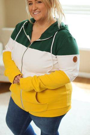 IN STOCK Colorblock Fullzip Women's Hoodie | Green Bay Green, White, Yellow