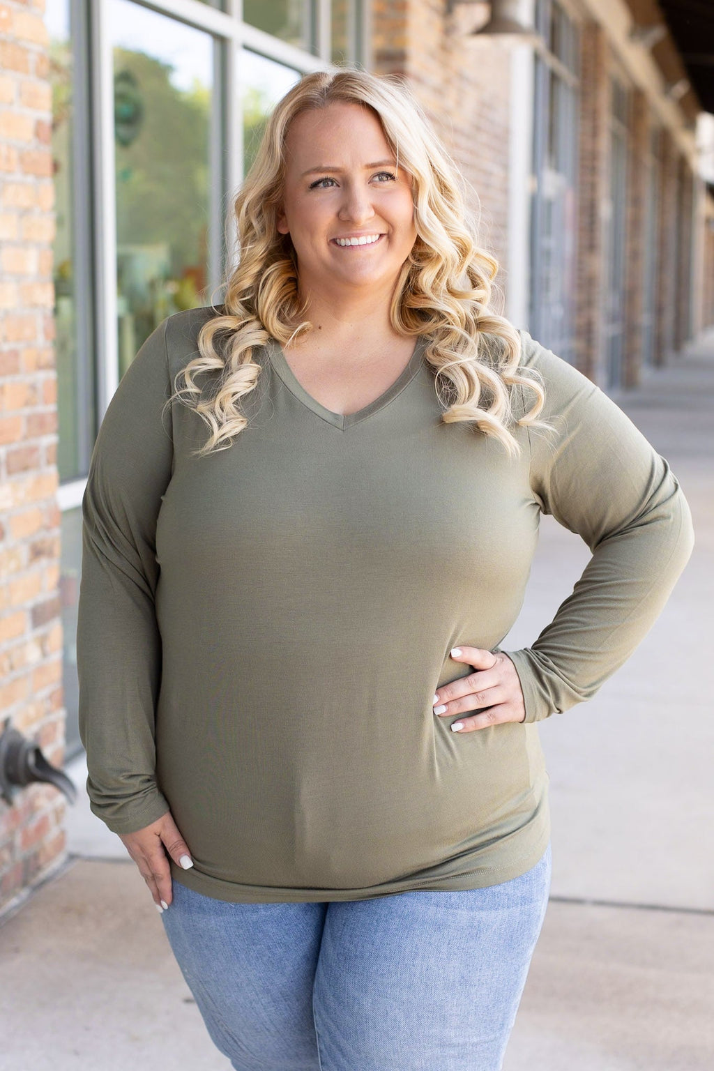 IN STOCK Larissa Long Sleeve - Olive | Women's V-Neck Top