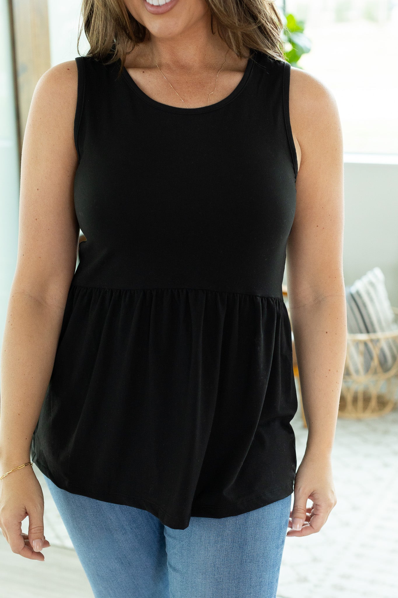 IN STOCK Renee Ruffle Tank - Black | Women's Sleeveless Top