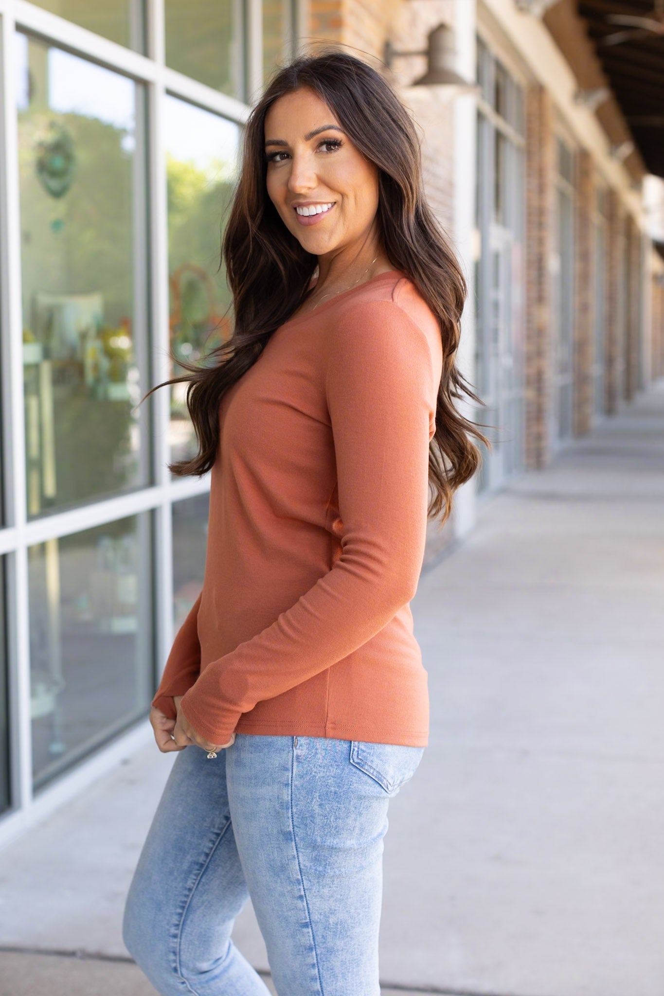 IN STOCK Leah Long Sleeve Top - Pumpkin | Women's Casual Top