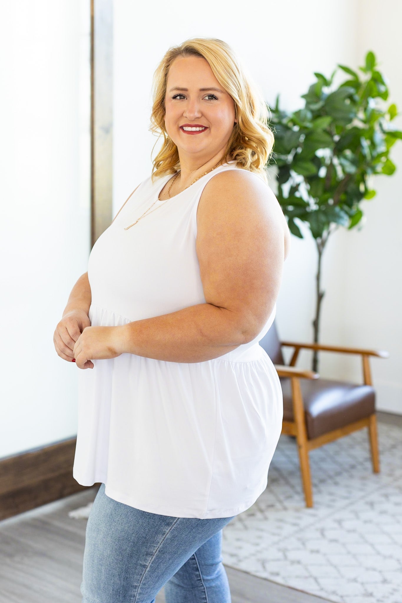 IN STOCK Renee Ruffle Tank - White | Women's Sleeveless Top