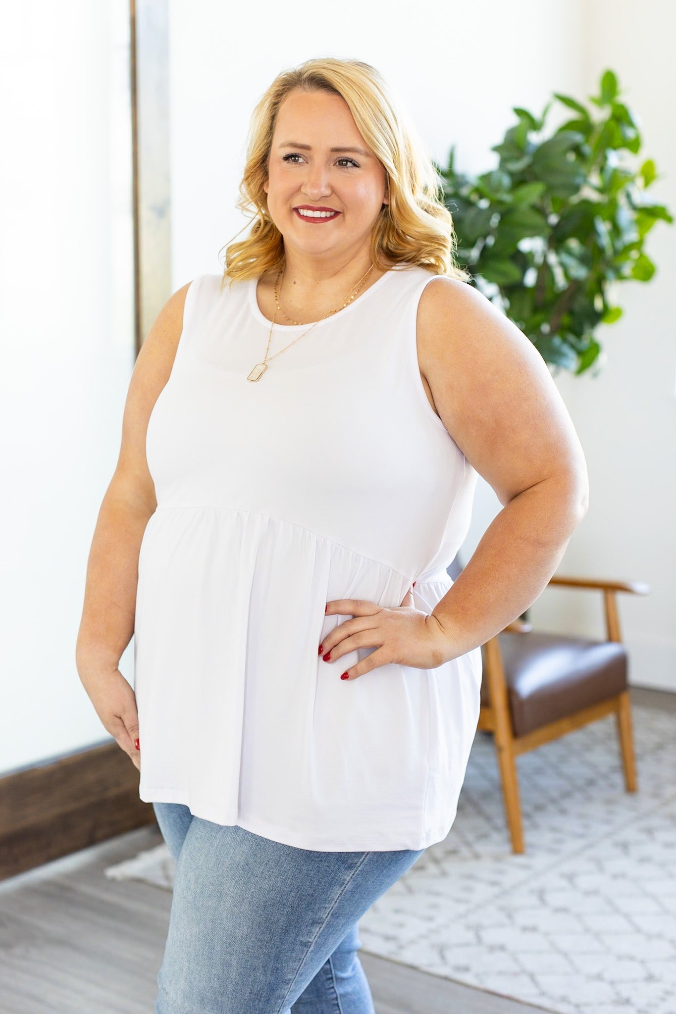 IN STOCK Renee Ruffle Tank - White | Women's Sleeveless Top