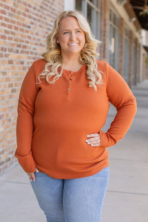 IN STOCK Harper Long Sleeve Henley - Pumpkin | Women's Cozy Shirt