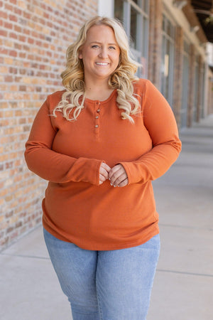 IN STOCK Harper Long Sleeve Henley - Pumpkin | Women's Cozy Shirt