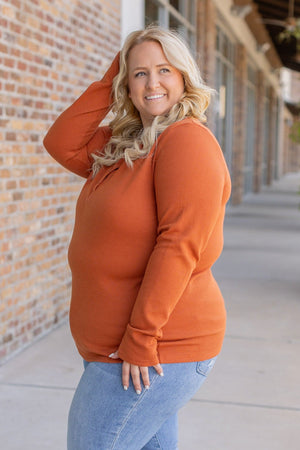 IN STOCK Harper Long Sleeve Henley - Pumpkin | Women's Cozy Shirt