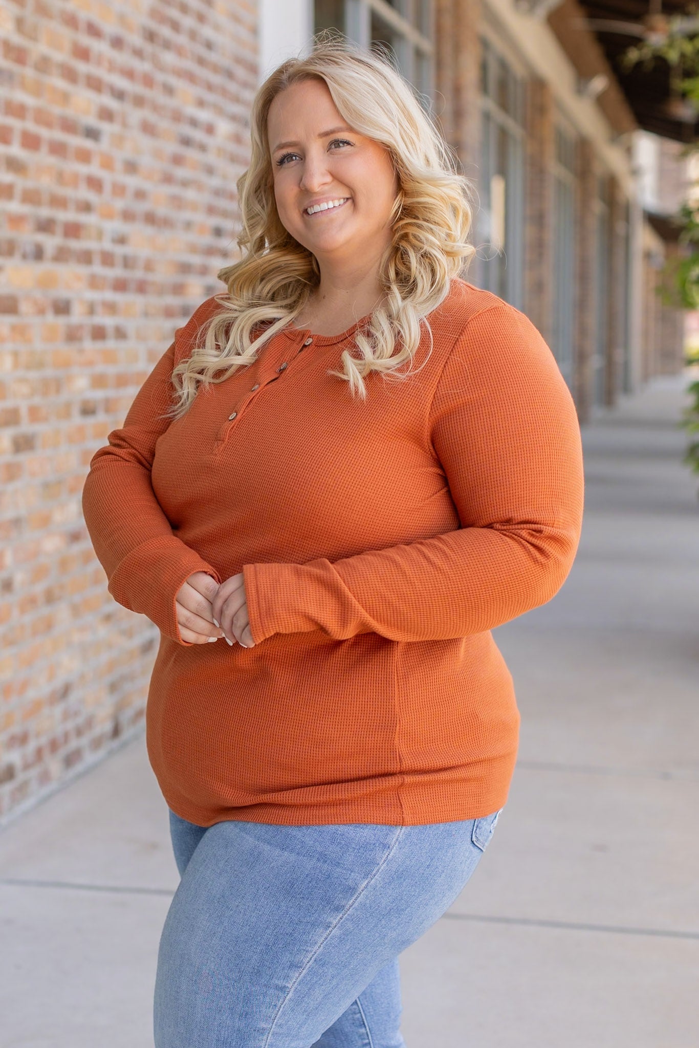 IN STOCK Harper Long Sleeve Henley - Pumpkin | Women's Cozy Shirt