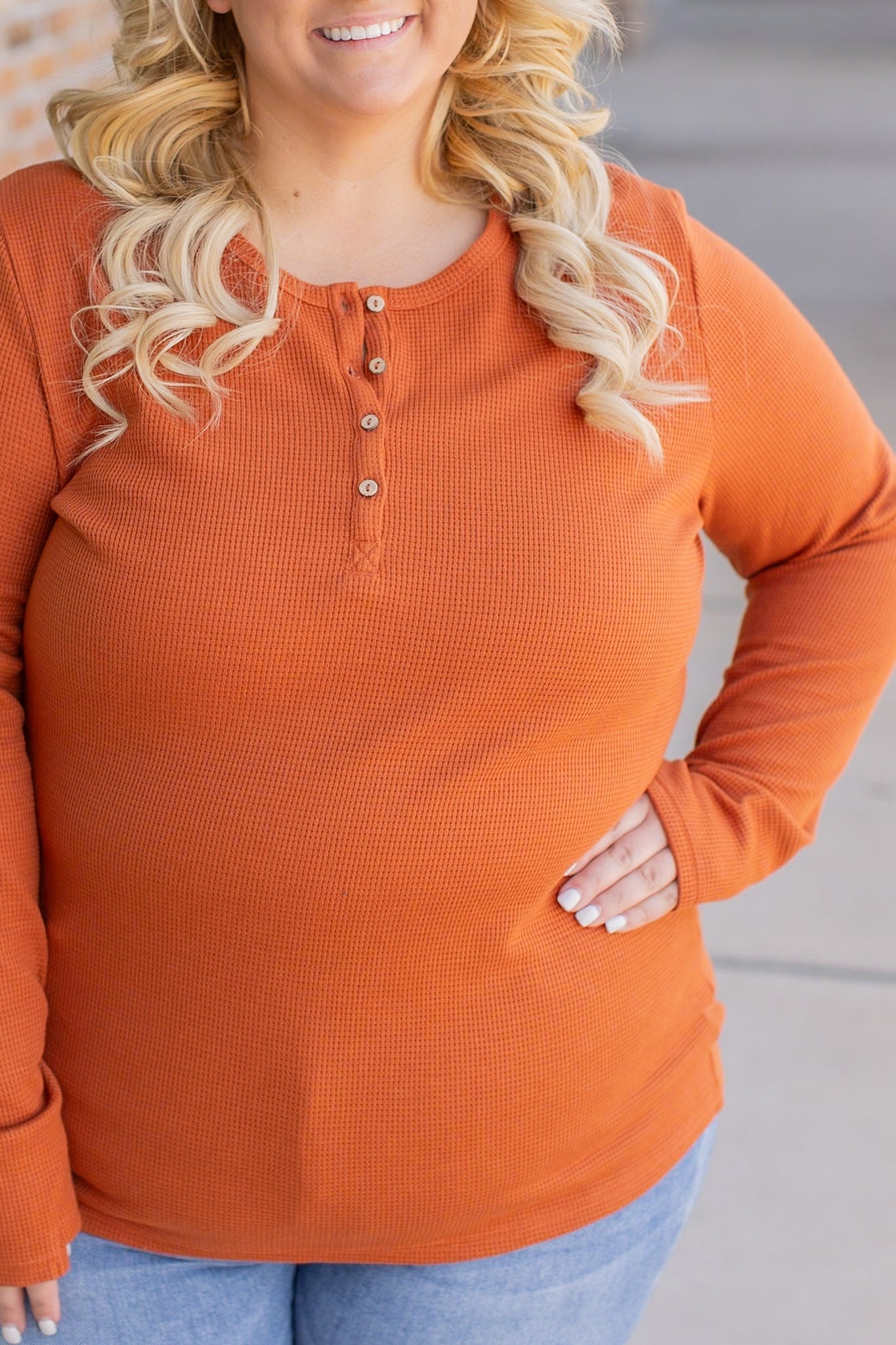 IN STOCK Harper Long Sleeve Henley - Pumpkin | Women's Cozy Shirt