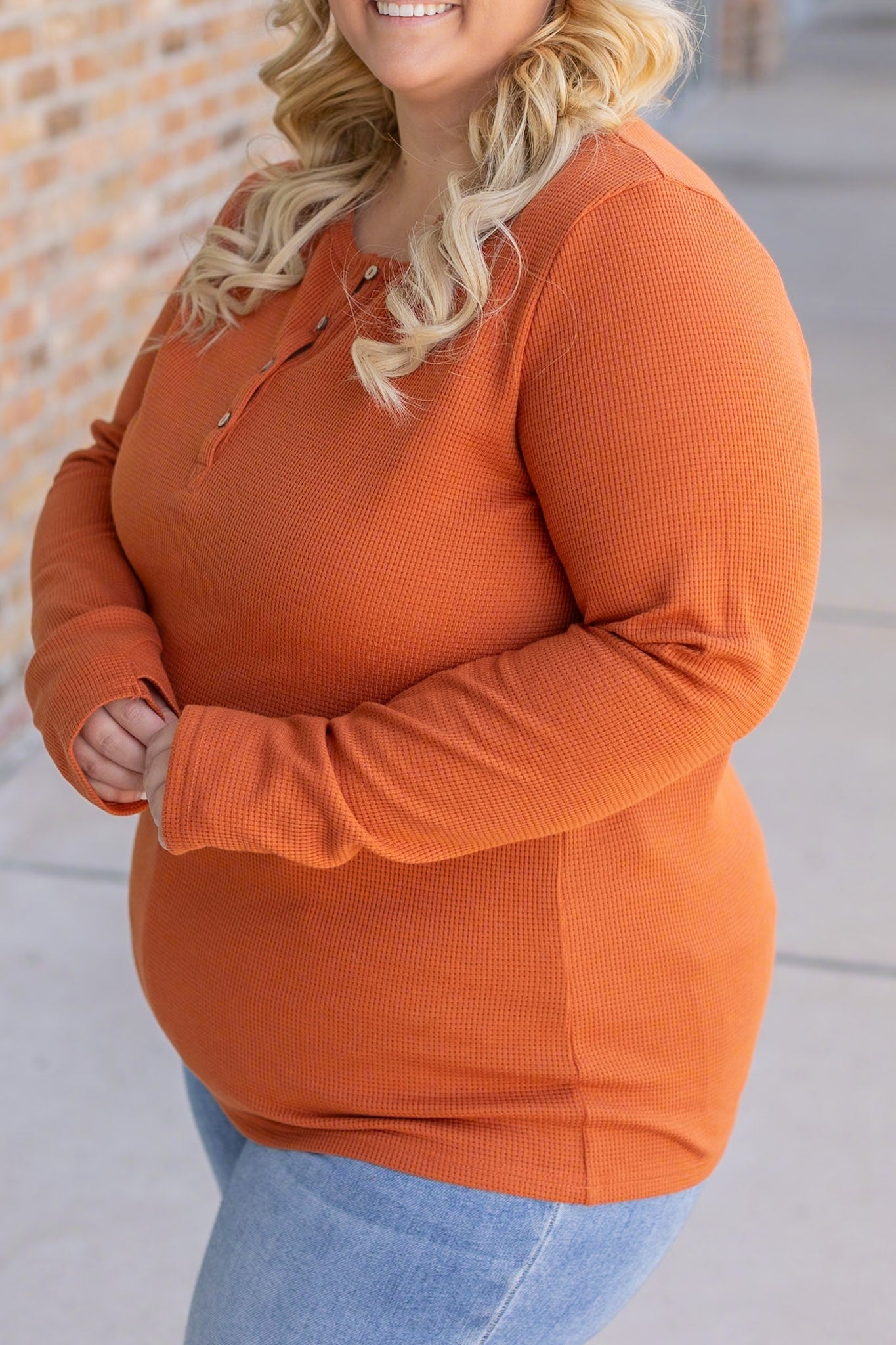 IN STOCK Harper Long Sleeve Henley - Pumpkin | Women's Cozy Shirt