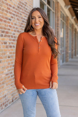 IN STOCK Harper Long Sleeve Henley - Pumpkin | Women's Cozy Shirt